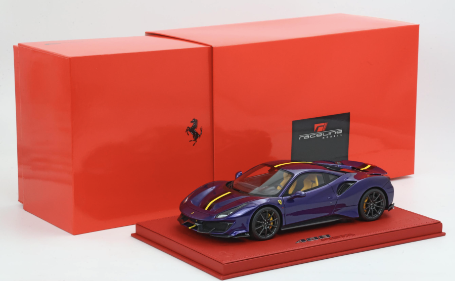 1/18 BBR Ferrari 488 pista purple Al Humad set on red deluxe leather base with display cover limited 5 pieces
