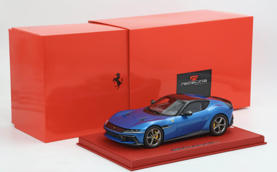 1/18 BBR Ferrari 12cilindri color blue corsa set on red deluxe leather base limited 3 pieces