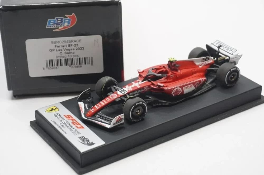1/43 BBR Ferrari SF-23 GP Las vegas 2023 C.Sainz set on black leather base limited 10 pieces