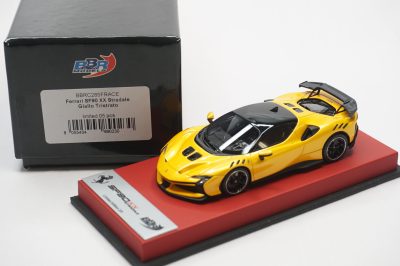 1/43 BBR Ferrari SF90XX stradale in color Giallo tristato set on red leather base limited 5 pieces