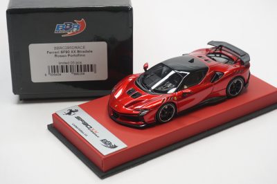1/43 BBR Ferrari SF90XX stradale in color rosso Poertofino set on red leather base limited 5 pieces
