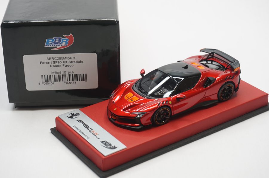 1/43 BBR Ferrari SF90XX stradale in color rosso fuoco set on red leather base limited 10 pieces